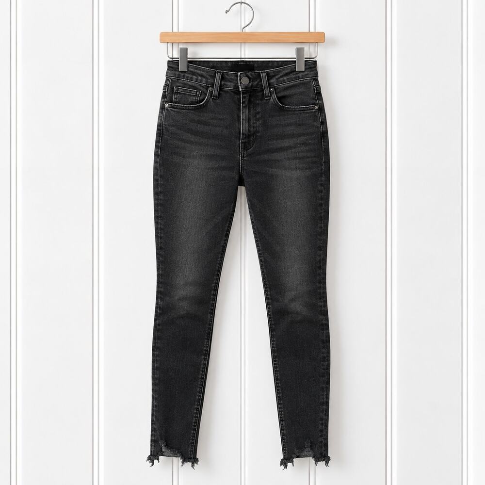 FRAME Denim Jeans Womens 28 Black Skinny Stretch Raw Frayed Hem Designer Ankle